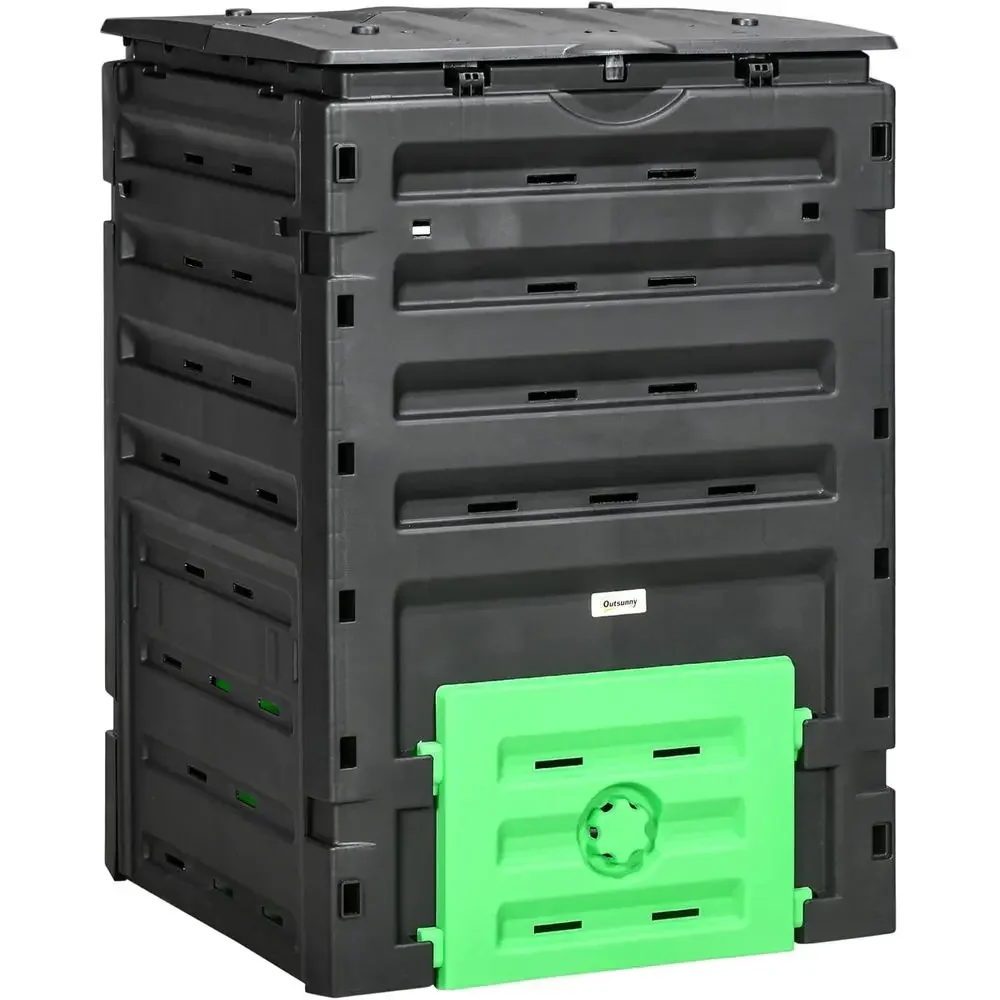 Compost Bin - 80개의 통풍구와 2개의 슬라이딩 도어가 있는