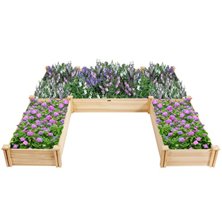 Raised Garden Bed - 자연스러운 나무 색상의 야외용 나무 화분