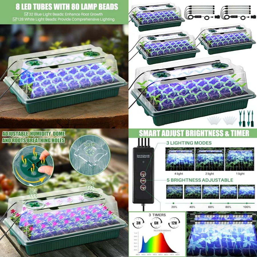 Seed Starter Tray - 씨앗 발아 트레이와 성장등이 포함된 팩