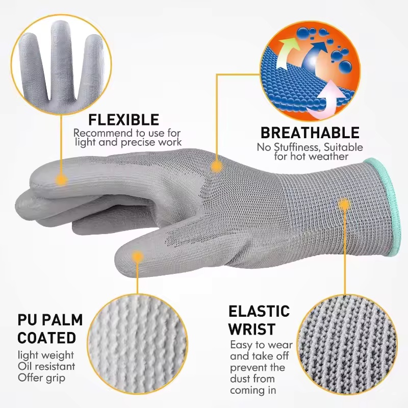 20PCS 안전 작업 장갑 PU 팜 코팅 미끄럼 방지  - Garden Gloves 리뷰 및 가격