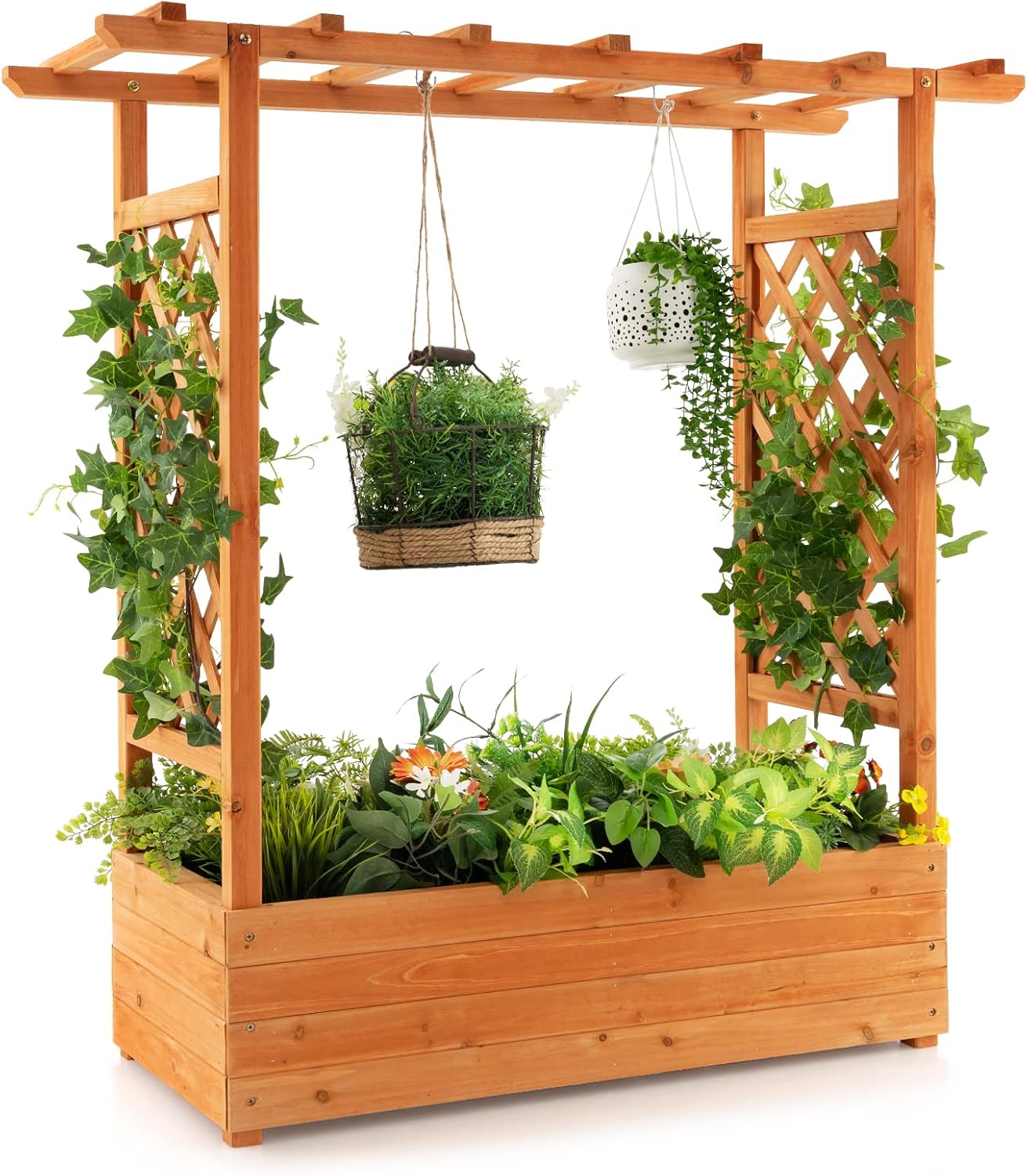 아치형 트렐리스와 걸이식 지붕이 있는 목재 재배용 화단 - Raised Garden Bed 리뷰 및 가격