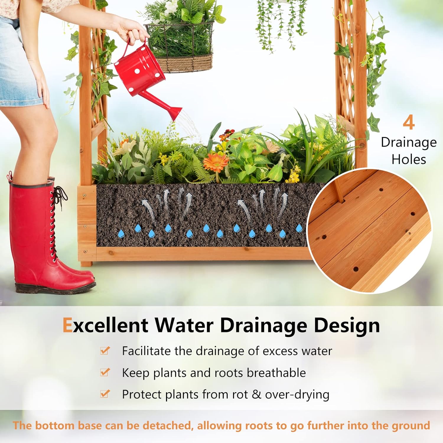아치형 트렐리스와 걸이식 지붕이 있는 목재 재배용 화단 - Raised Garden Bed 리뷰 및 가격