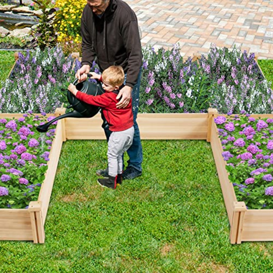 자연스러운 나무 색상의 야외용 나무 화분 세트: 분리  - Raised Garden Bed 리뷰 및 가격