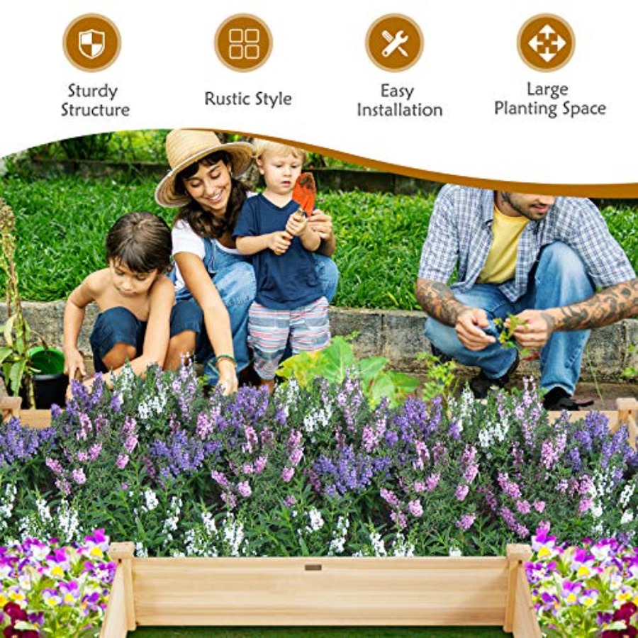 자연스러운 나무 색상의 야외용 나무 화분 세트: 분리  - Raised Garden Bed 리뷰 및 가격