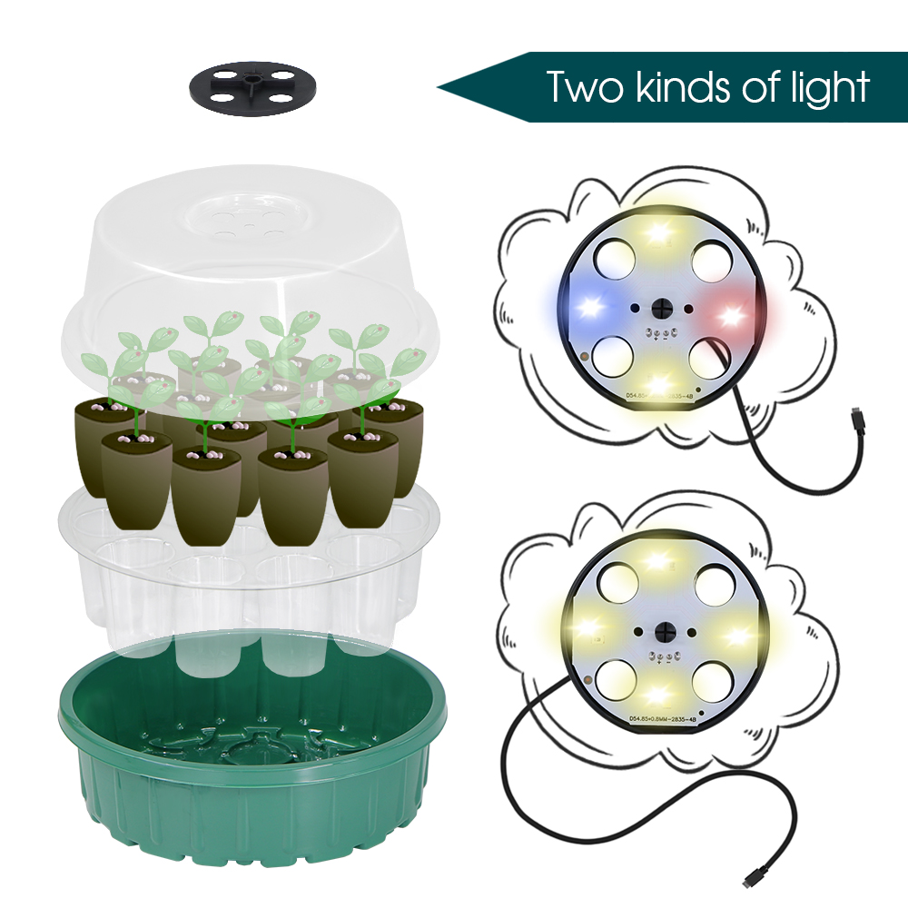 13구 LED 식물 재배등이 포함된 원형 씨앗 육묘 트 - Seed Starter Tray 리뷰 및 가격
