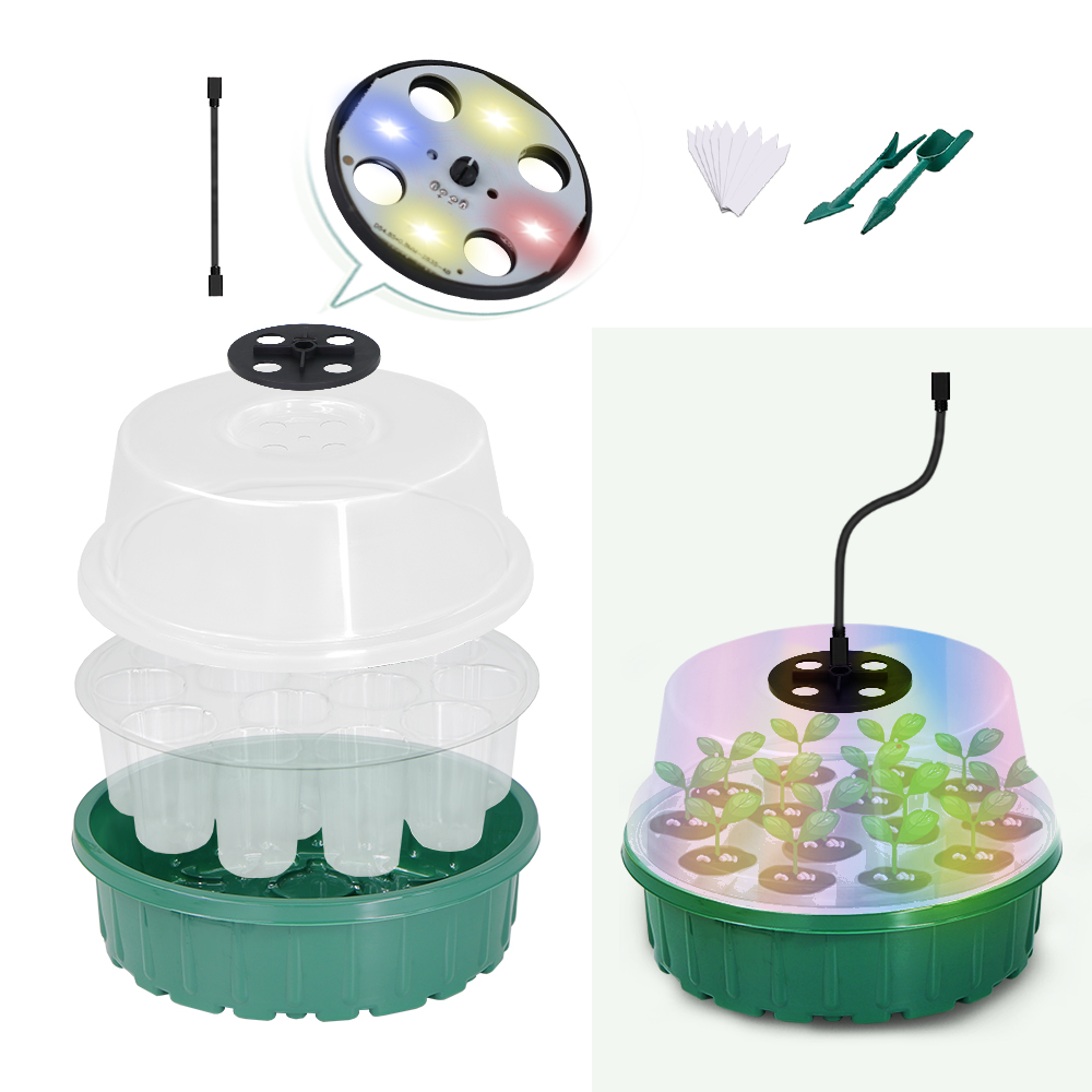 13구 LED 식물 재배등이 포함된 원형 씨앗 육묘 트 - Seed Starter Tray 리뷰 및 가격