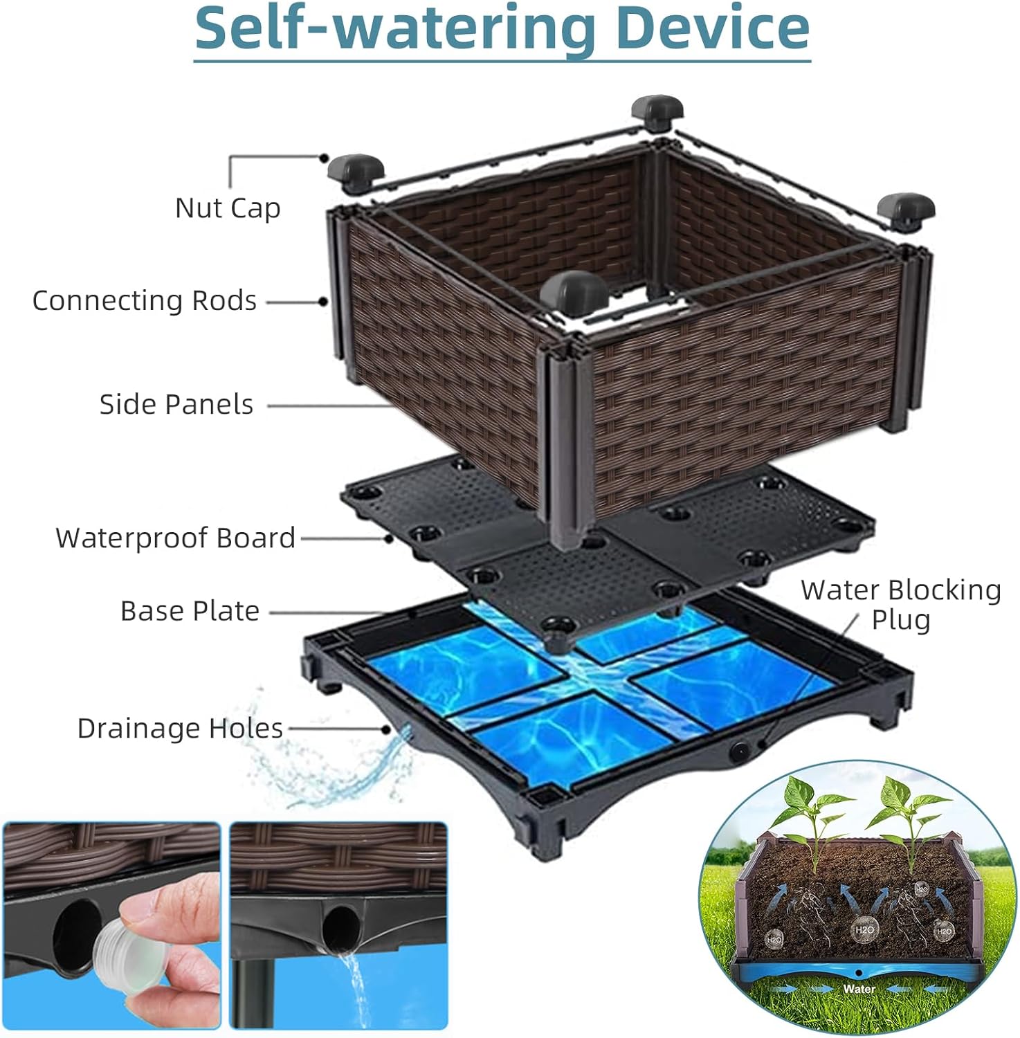 야외 정원용 라탄 화분, 내추럴 색상, 자가 급수 및  - Self Watering Planter 리뷰 및 가격